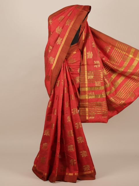 

Pothys Red Woven Design Jute Silk Saree