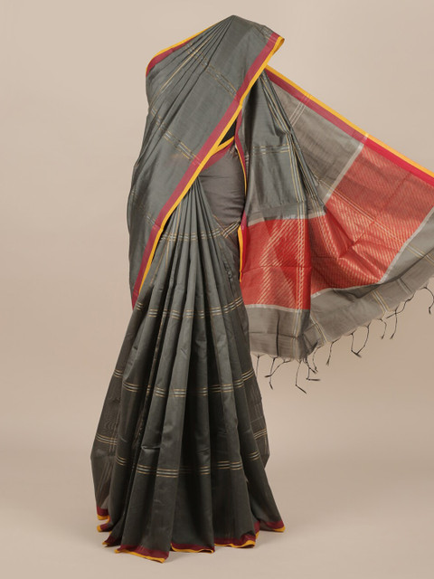 

Pothys Grey Striped Jute Silk Saree