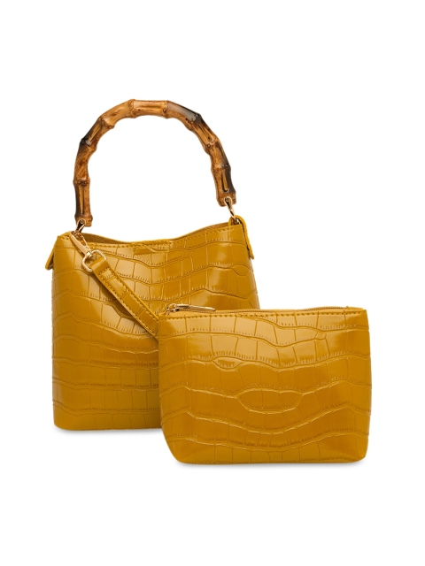 

Sole To Soul Mustard Yellow Textured Handheld Bag With Pouch