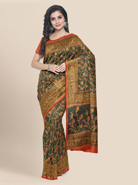 

Kalamandir Green & Yellow Silk Blend Printed Banarasi Saree