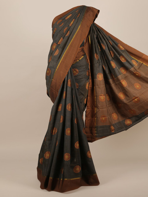 

Pothys Black & Brown Jute Silk Woven Design Saree