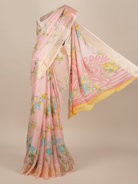 

Pothys Pink Printed Poly Chiffon Saree