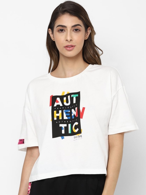 

Allen Solly Woman Women White Printed Cotton Round Neck Pure Cotton T-shirt