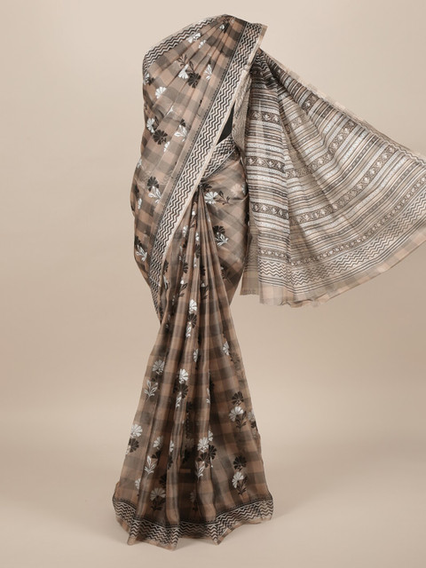 

Pothys Brown Printed Jute Silk Saree