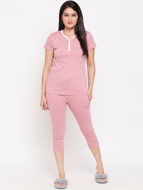 

XIN Women Pink & White Printed Night Suit ONO1138