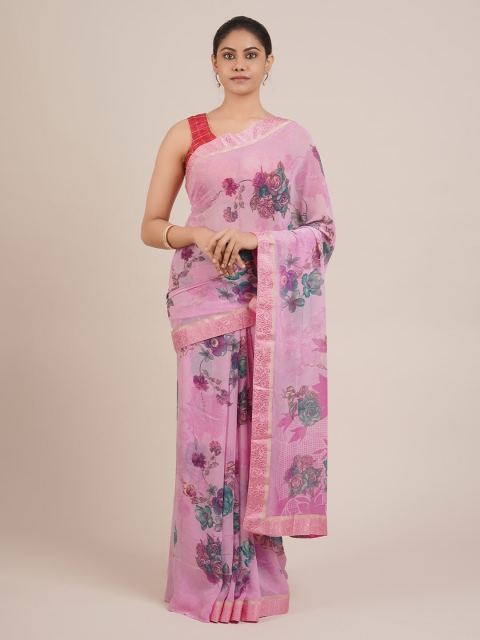

Pothys Rose Printed Poly Chiffon Saree