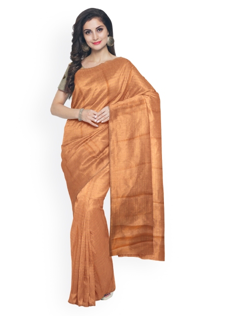 

Kalamandir Peach-Coloured Striped Silk Blend Saree