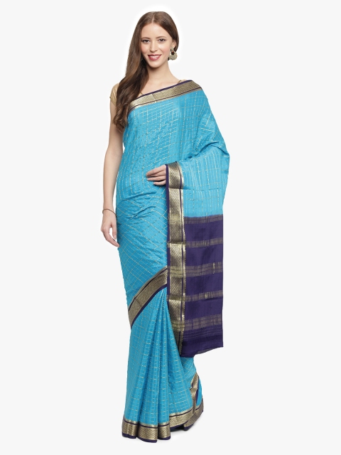 

Sudarshan Silks Blue Pure Silk Checked Mysore Silk Saree