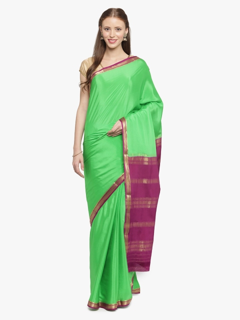 

Sudarshan Silks Green Pure Silk Solid Mysore Silk Saree