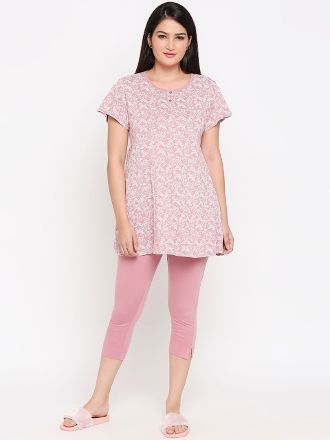 

XIN Women Pink & White Printed Night suit