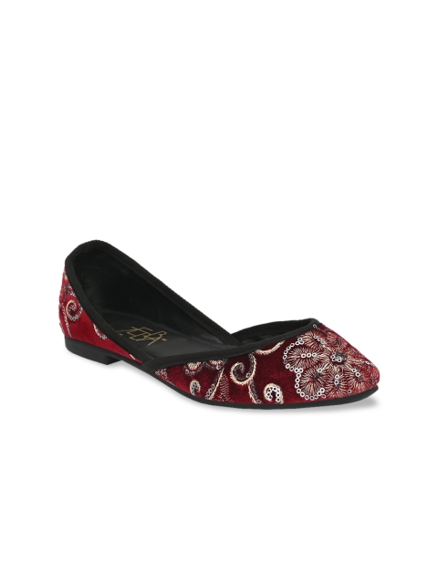 

Zebba Women Burgundy Printed Velvet Loafers Casual Shoes