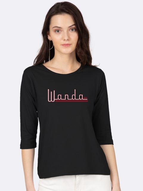 

Bewakoof Women Black Wanda Printed Cotton Round Neck T-shirt