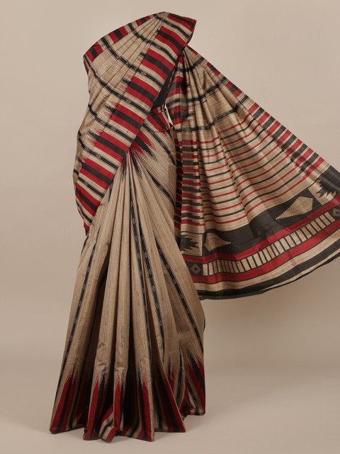 

Pothys Brown Striped Jute Silk Saree