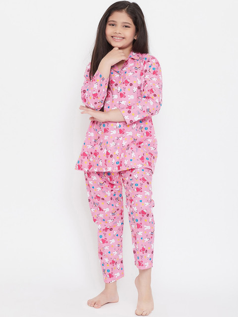 

Baani Creations Girls Pink Printed Night suit