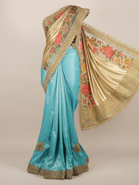 

Pothys Blue & Beige Poly Chiffon Embellished Saree