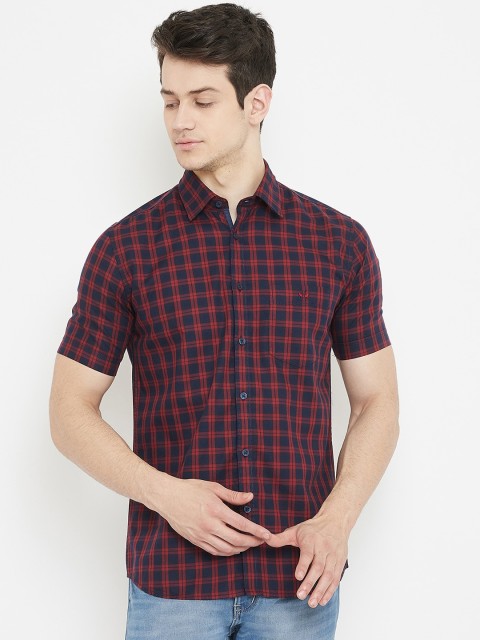 

Crimsoune Club Men Navy Blue & Red Slim Fit Checked Cotton Casual Shirt