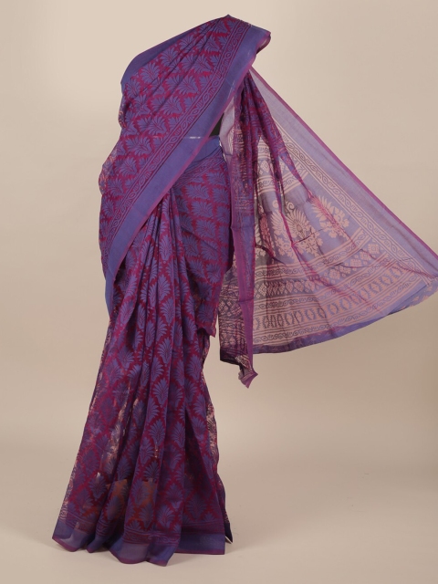 

Pothys Purple & Blue Jute Silk Printed Saree