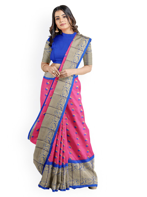

Kalamandir Pink Silk Blend Printed Chanderi Saree