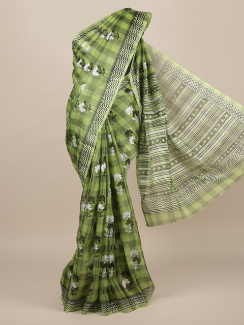 

Pothys Green Checked Jute Silk Saree