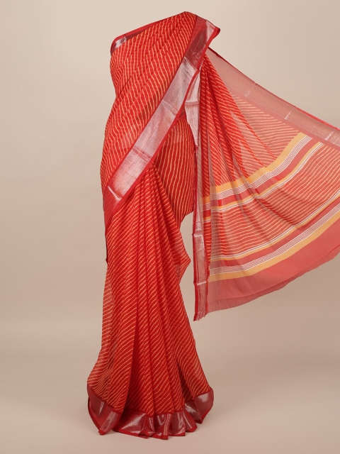 

Pothys Red Striped Poly Chiffon Saree