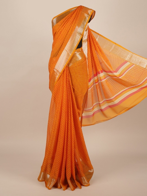 

Pothys Orange & Red Poly Chiffon Striped Saree