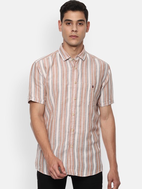 

Louis Philippe Jeans Men Beige Slim Fit Striped Casual Shirt