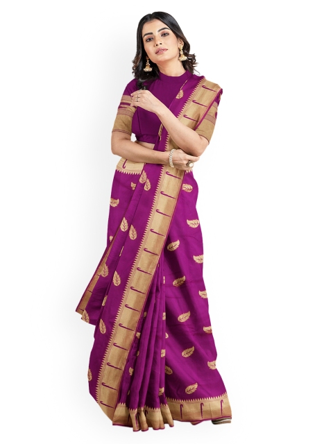 

Kalamandir Purple & Gold-Toned Silk Blend Woven Design Banarasi Saree