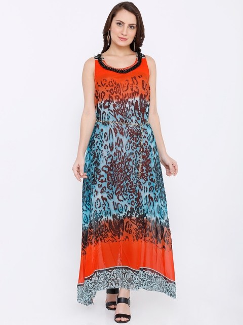

Heart 2 Heart Women Orange & Blue Printed Maxi Dress