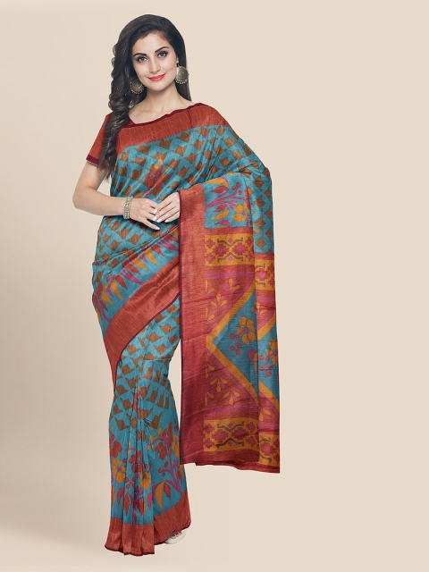 

Kalamandir Blue Silk Blend Printed Banarasi Saree