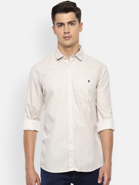 

Louis Philippe Jeans Men Cream-Coloured Slim Fit Striped Casual Shirt