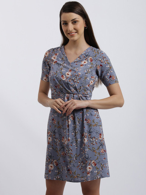

Zink London Women Blue Printed Fit and Flare Dress