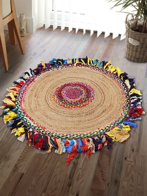 

HomeStorie Beige Natural Jute & Cotton Sustainable Chindhi Round Floor Carpet