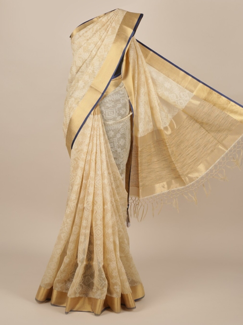 

Pothys Cream-Coloured & White Jute Silk Woven Design Saree