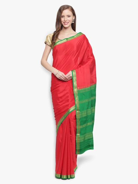 

Sudarshan Silks Red & Green Pure Silk Solid Mysore Silk Saree