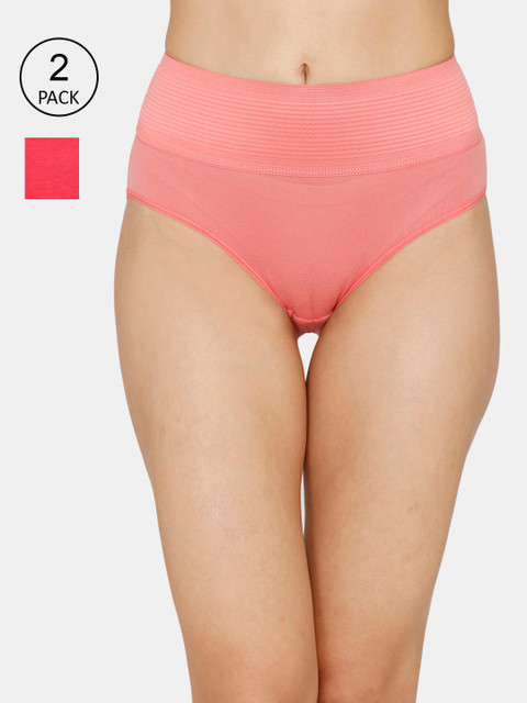 

ZivameWomen Pack of 2 Assorted Anti-Microbial High-Rise Hipster Briefs ZI2385
