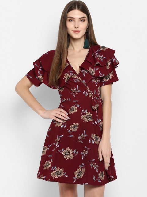 

TRENDY DIVVA Women Maroon Printed Wrap Dress
