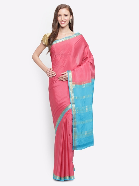 

Sudarshan Silks Pink & Blue Pure Silk Colourblocked Mysore Silk Saree