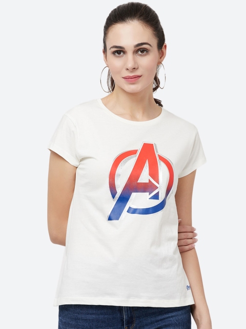 

Free Authority Women White Printed Round Neck Avengers T-shirt