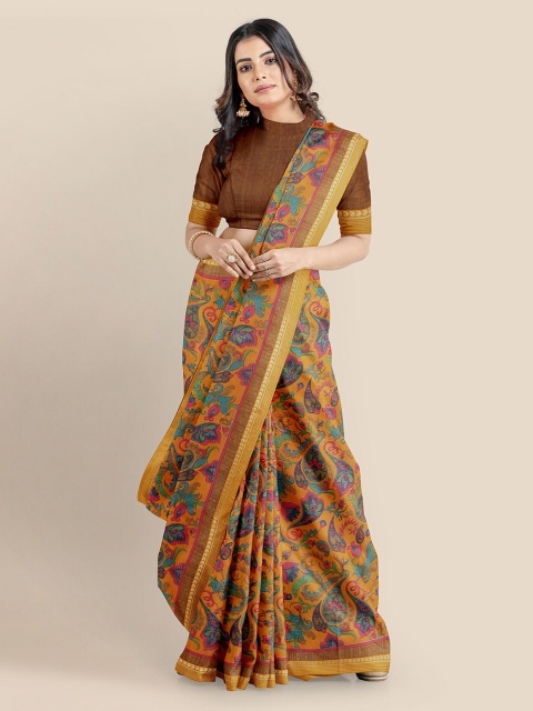

Kalamandir Yellow & Blue Silk Blend Printed Saree