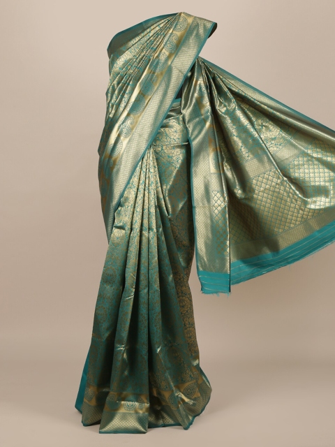 

Pothys Teal & Gold-Toned Jute Silk Woven Design Saree