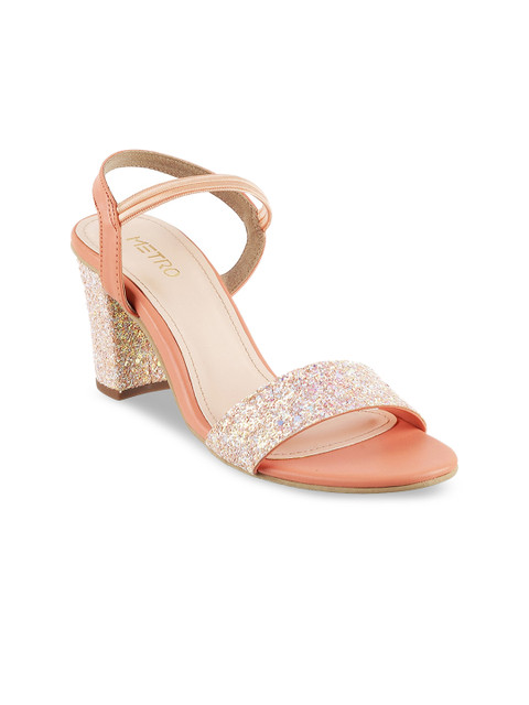 

Metro Women Orange Glitter Block Heels