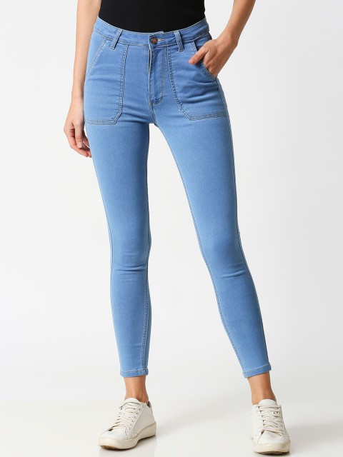 

PURPLE WATER Women Blue Slim Fit High-Rise Cotton Cropped Clean Look Jeans