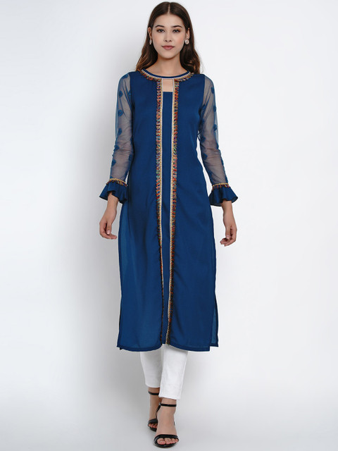 

Texco Women Blue Lace Detailed Kurta