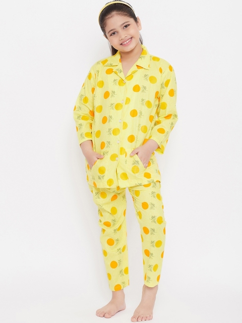

Baani Creations Girls Yellow & Green Printed Cotton Night Suit