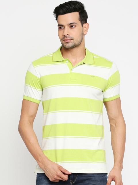 

Mufti Men White Striped Polo Collar Pure Cotton T-shirt