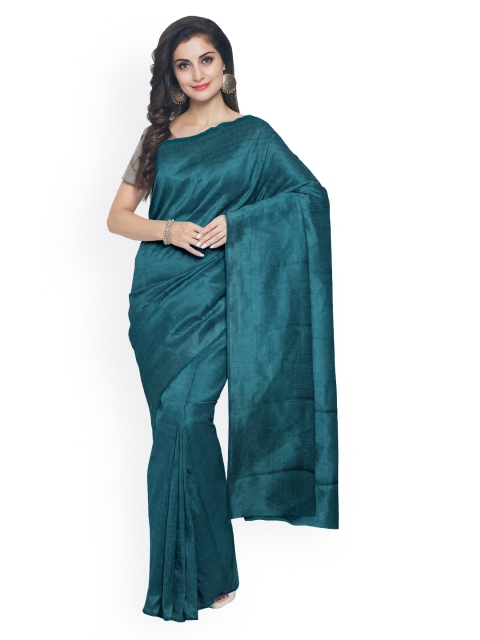 

Kalamandir Teal Blue Striped Silk Blend Saree