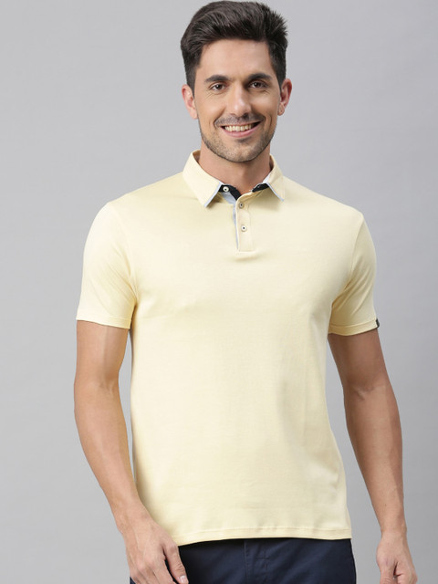 

RARE RABBIT Men Yellow Solid Polo Collar T-shirt