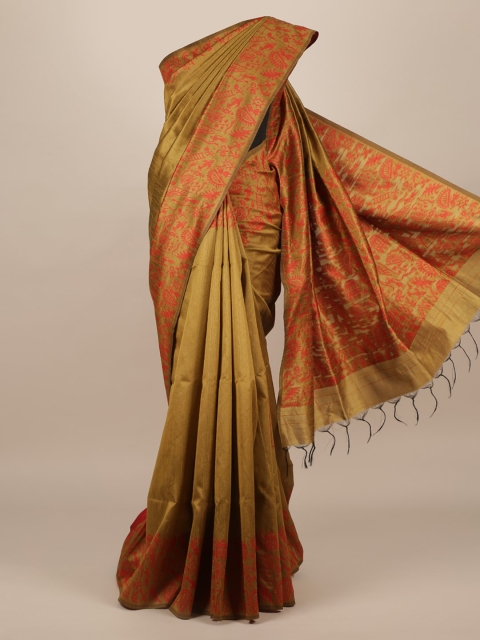 

Pothys Green & Orange Jute Silk Woven Design Saree