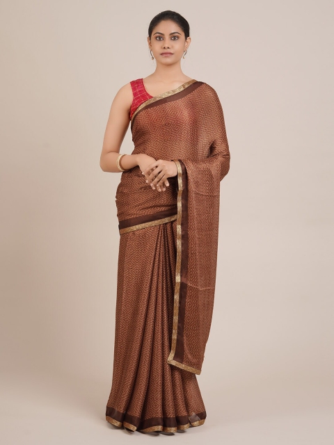 

Pothys Brown Printed Poly Chiffon Saree