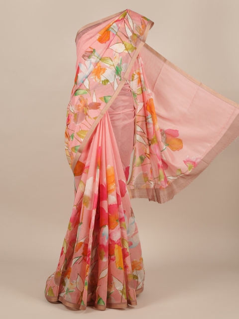 

Pothys Pink Printed Jute Silk Saree